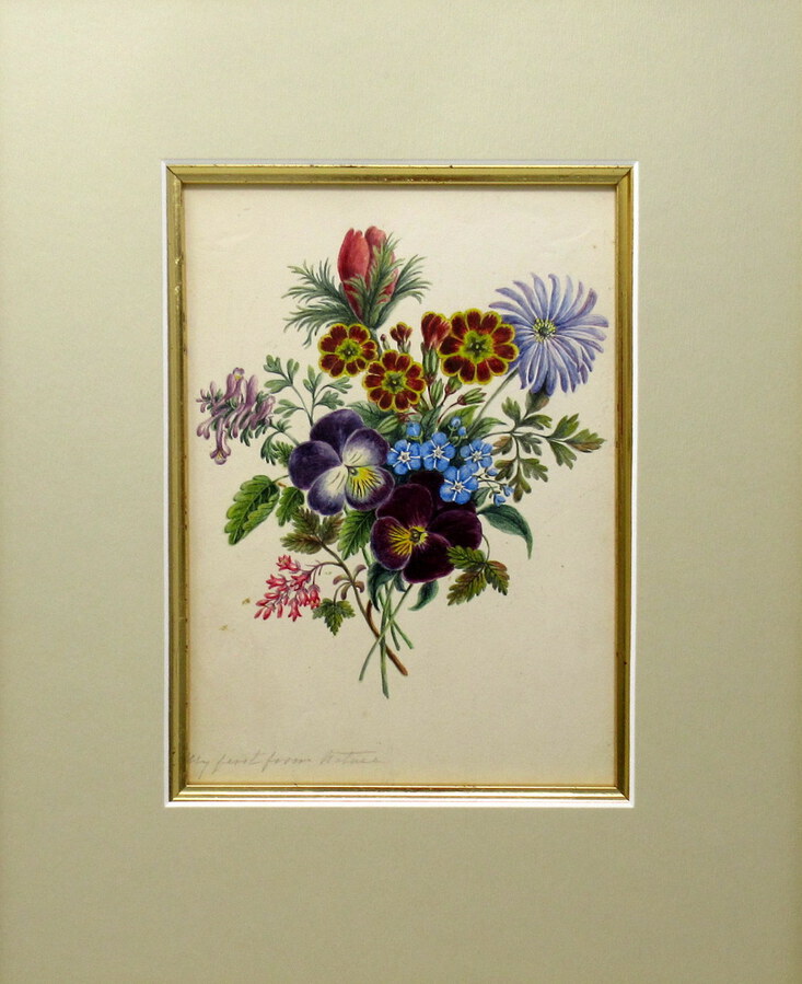 Antique Antique English Watercolor Painting Still Life of Flowers Gilt Ebony Circa 1900 