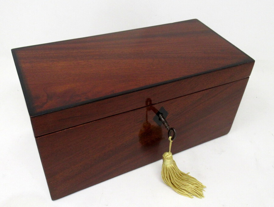 Antique Antique Ebony Inlaid Flame Mahogany English Double Tea Caddy Box Regency 19 Cent 