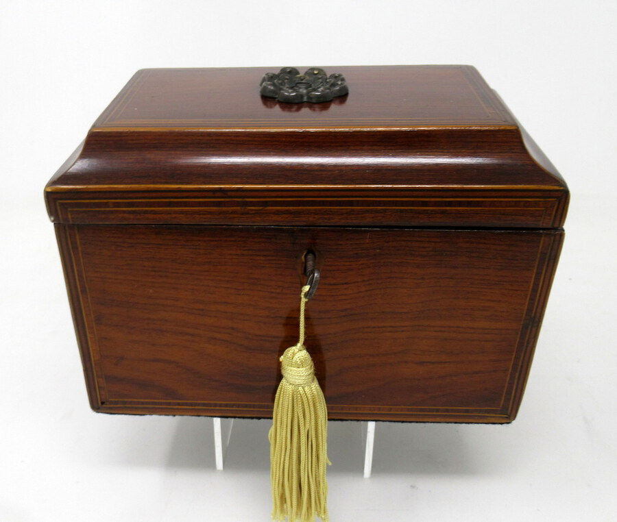 Antique Antique Inlaid Flame Mahogany Pagoda English Double Tea Caddy Box Late Regency 