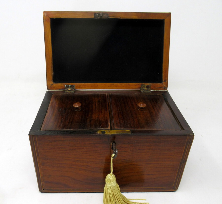 Antique Antique Inlaid Flame Mahogany Pagoda English Double Tea Caddy Box Late Regency 