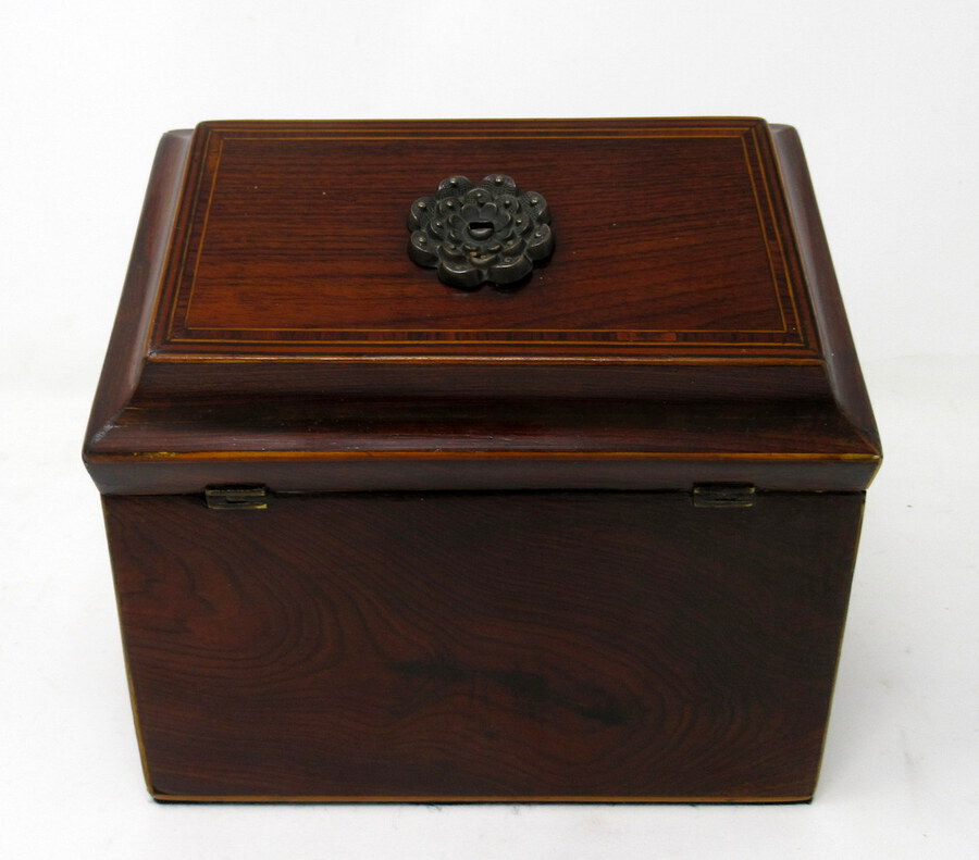 Antique Antique Inlaid Flame Mahogany Pagoda English Double Tea Caddy Box Late Regency 