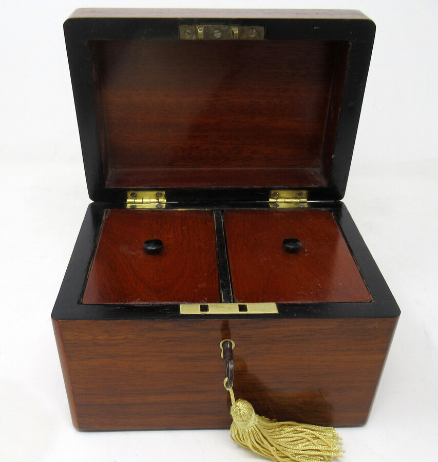 Antique Antique Satinwood Inlaid Flame Mahogany English Double Tea Caddy Box Victorian 