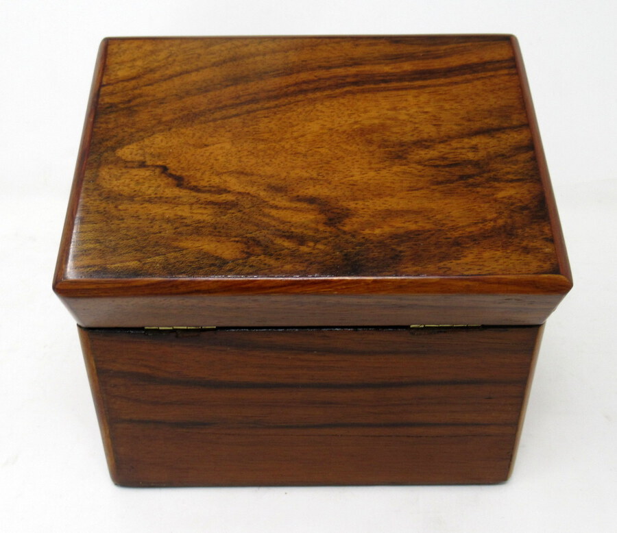 Antique Antique Satinwood Inlaid Flame Mahogany English Double Tea Caddy Box Victorian 