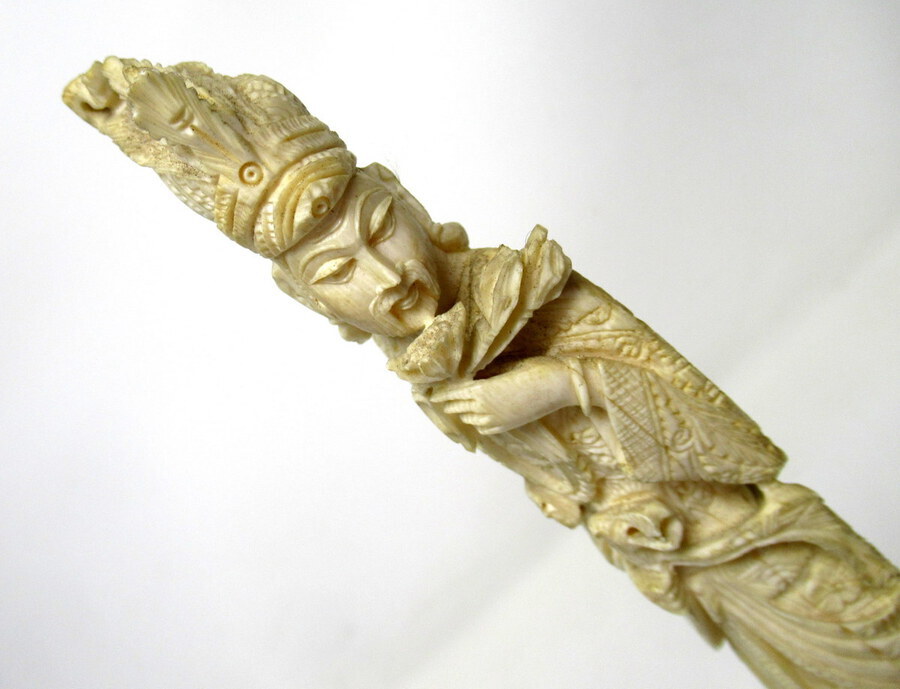 Antique Antique Bone Figure of Indochina Male Dignitary Hardwood 19th Century Chinese