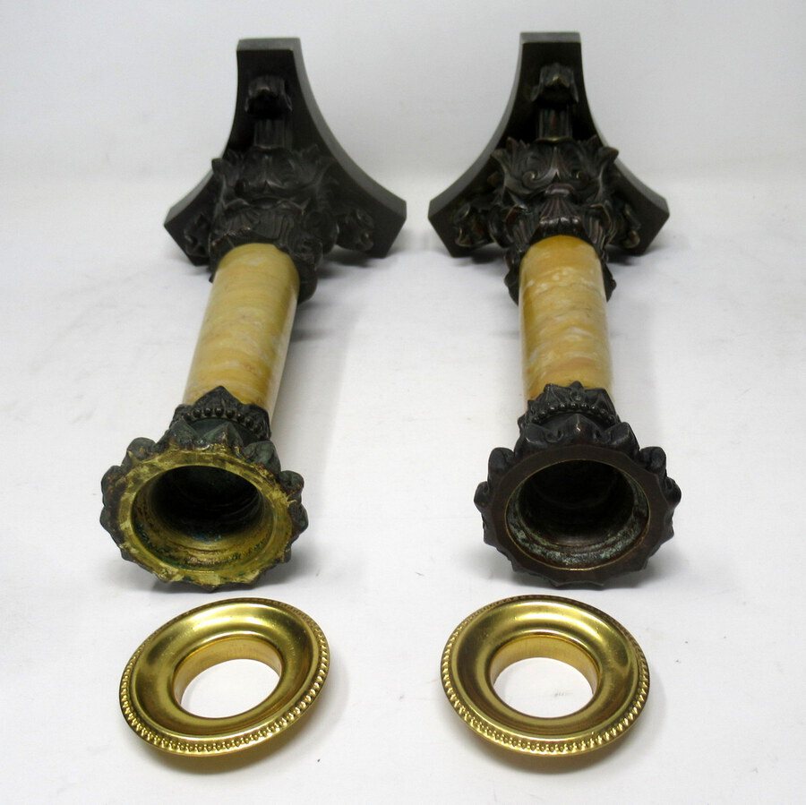 Antique Antique Pair Grand Tour French Bronze Dore Sienna Marble Ormolu Candlesticks 19th Century