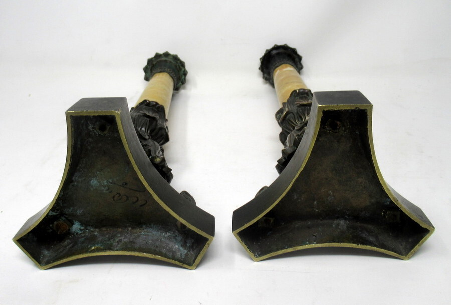 Antique Antique Pair Grand Tour French Bronze Dore Sienna Marble Ormolu Candlesticks 19th Century