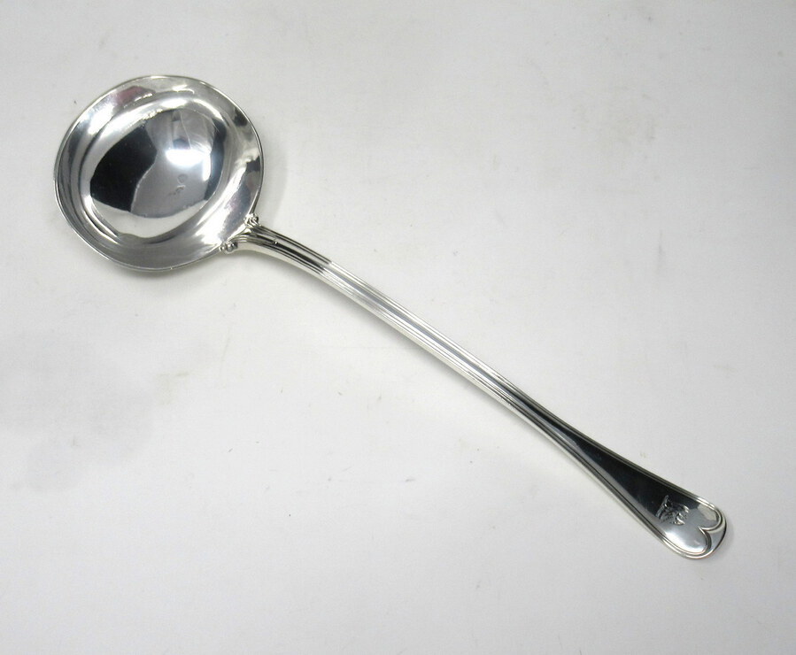 Antique Antique Victorian Sterling Silver Rat Tail Pattern Large 1851 Soup Ladle 9.9ozs