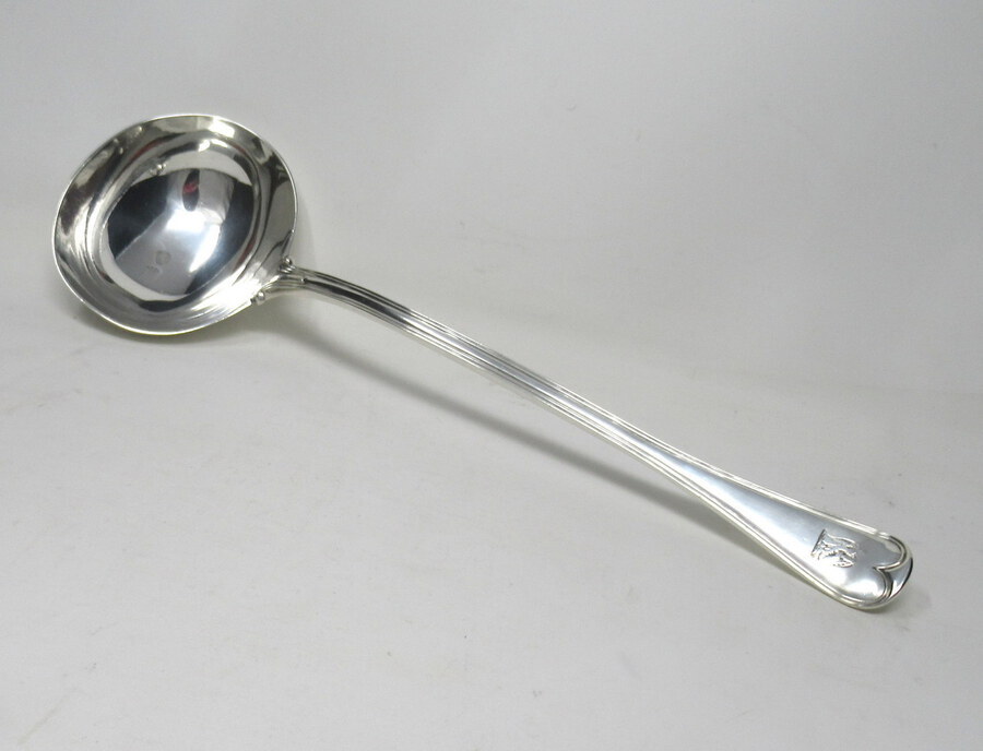 Antique Antique Victorian Sterling Silver Rat Tail Pattern Large 1851 Soup Ladle 9.9ozs