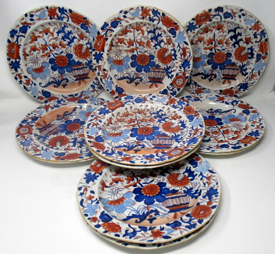 Antique Set of Twelve Masons Ironstone China Imari Cabinet Plates early 19th Century