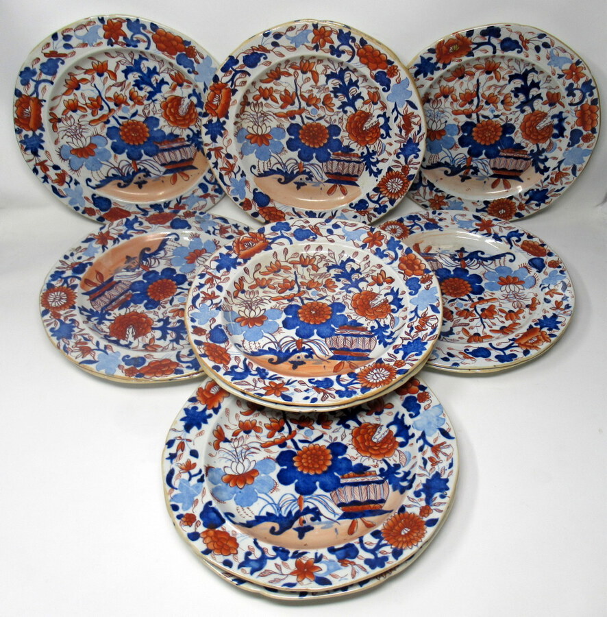 Antique Set of Twelve Masons Ironstone China Imari Cabinet Plates early 19th Century