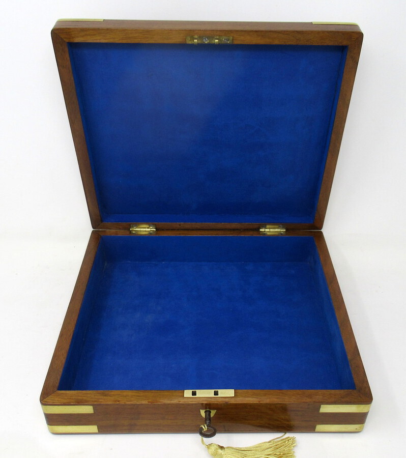 Antique Antique Vintage Solid Mahogany Wooden Jewelry Box Casket Brass Bound 19th Cent   