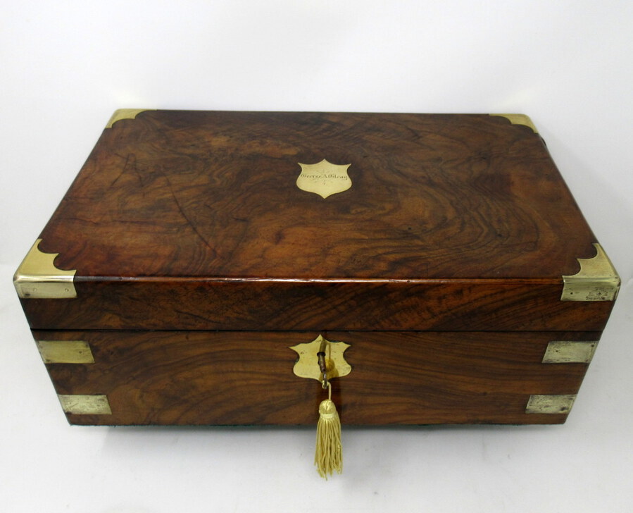Antique Irish Dublin Georgian Burl Walnut Brass Bound Traveling Writing Slope Box