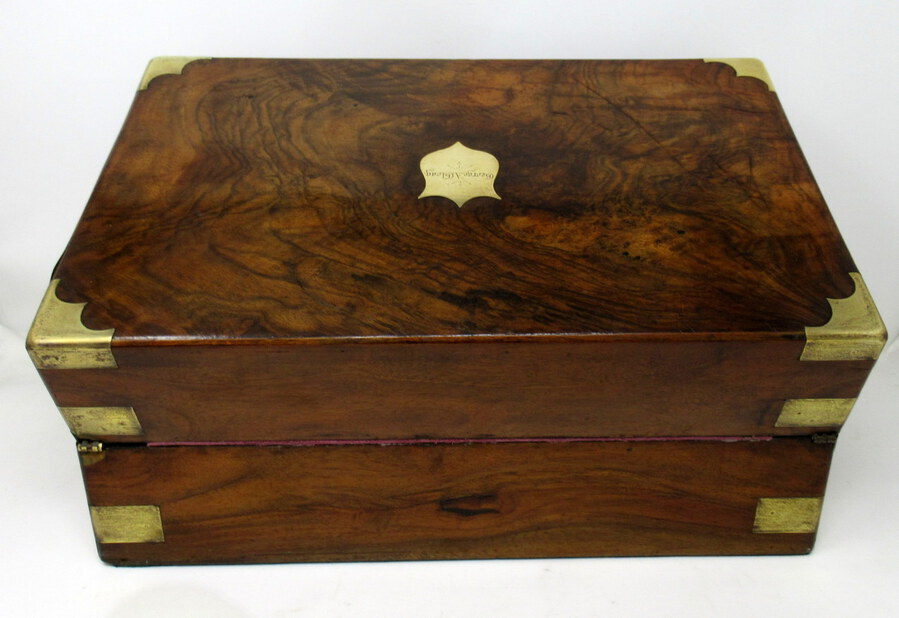 Antique Irish Dublin Georgian Burl Walnut Brass Bound Traveling Writing Slope Box