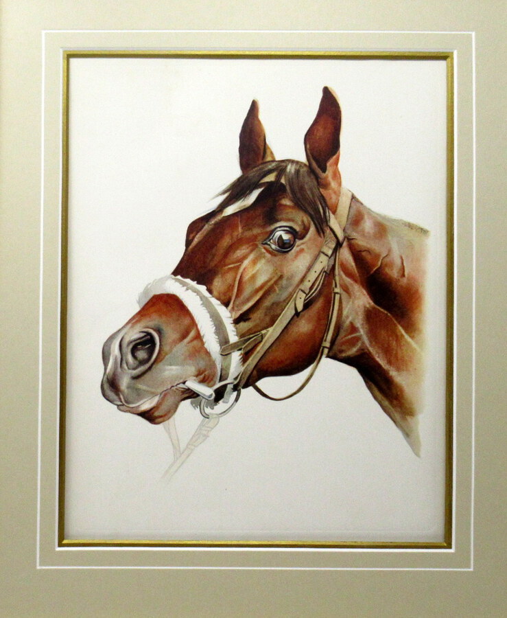 Antique Antique Equine Racehorse Painting Print DJEBEL French Thoroughbred Horse Racing