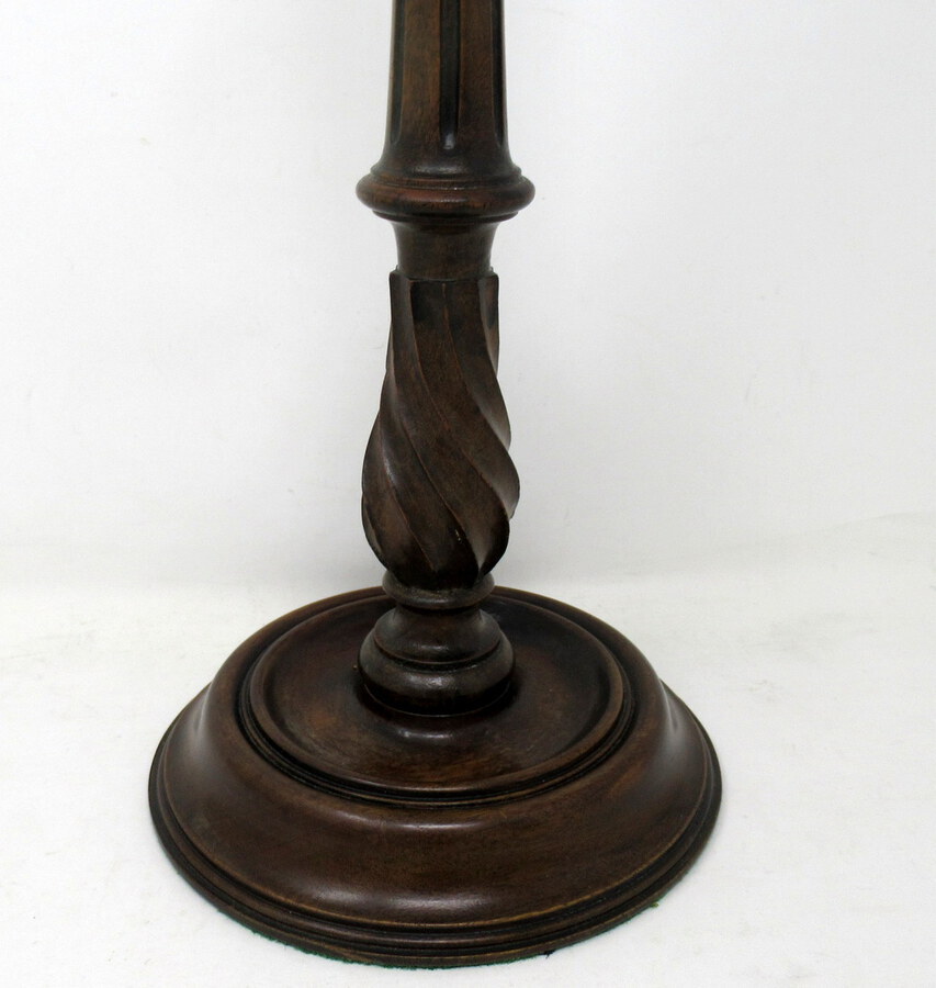 Antique Antique Pair Solid Mahogany Walnut Carved Treen Desk Candlesticks Candelabra 19th Century