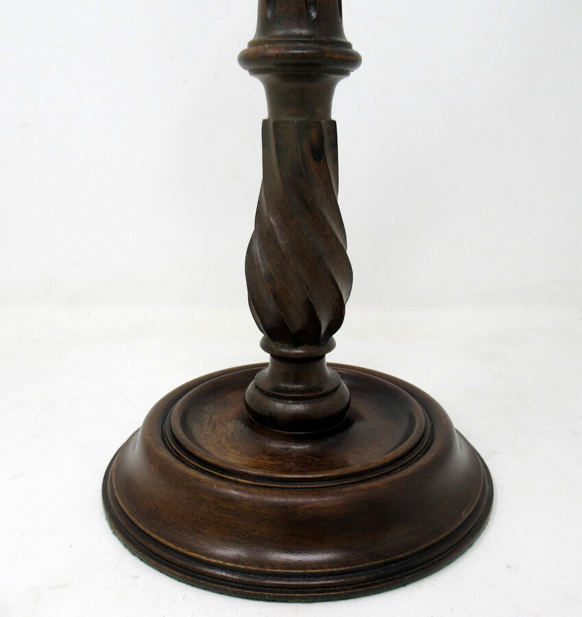 Antique Antique Pair Solid Mahogany Walnut Carved Treen Desk Candlesticks Candelabra 19th Century