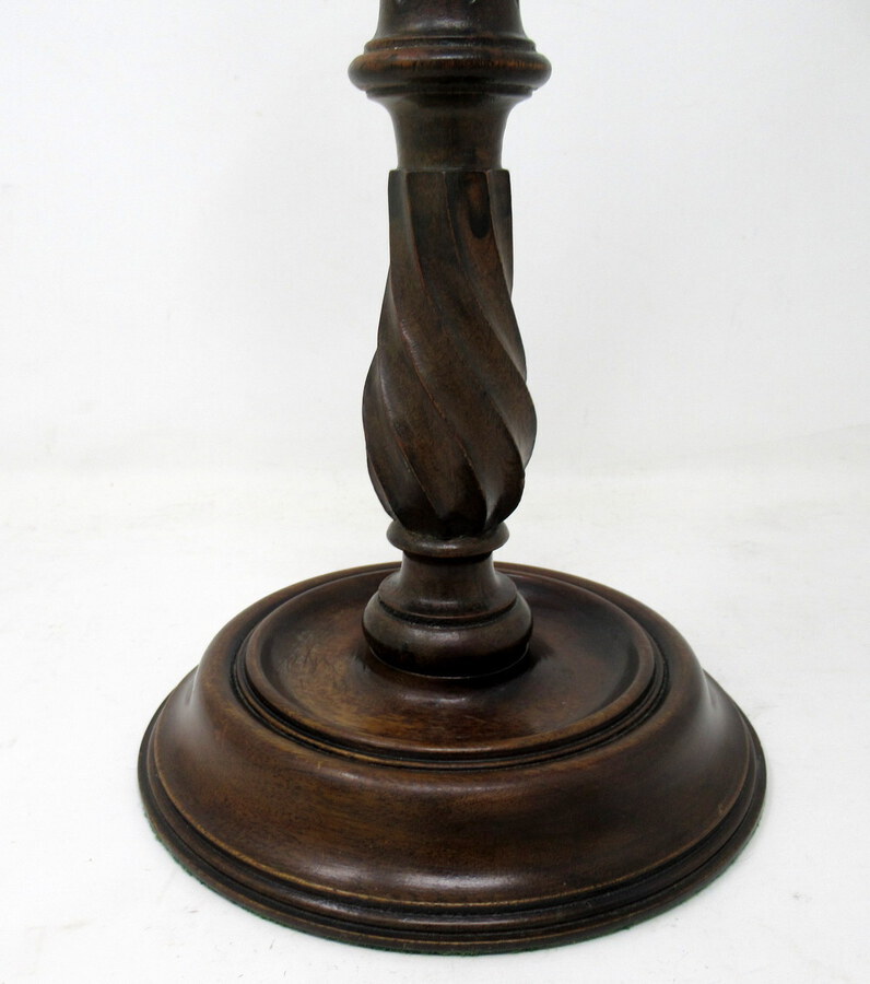 Antique Antique Pair Solid Mahogany Walnut Carved Treen Desk Candlesticks Candelabra 19th Century