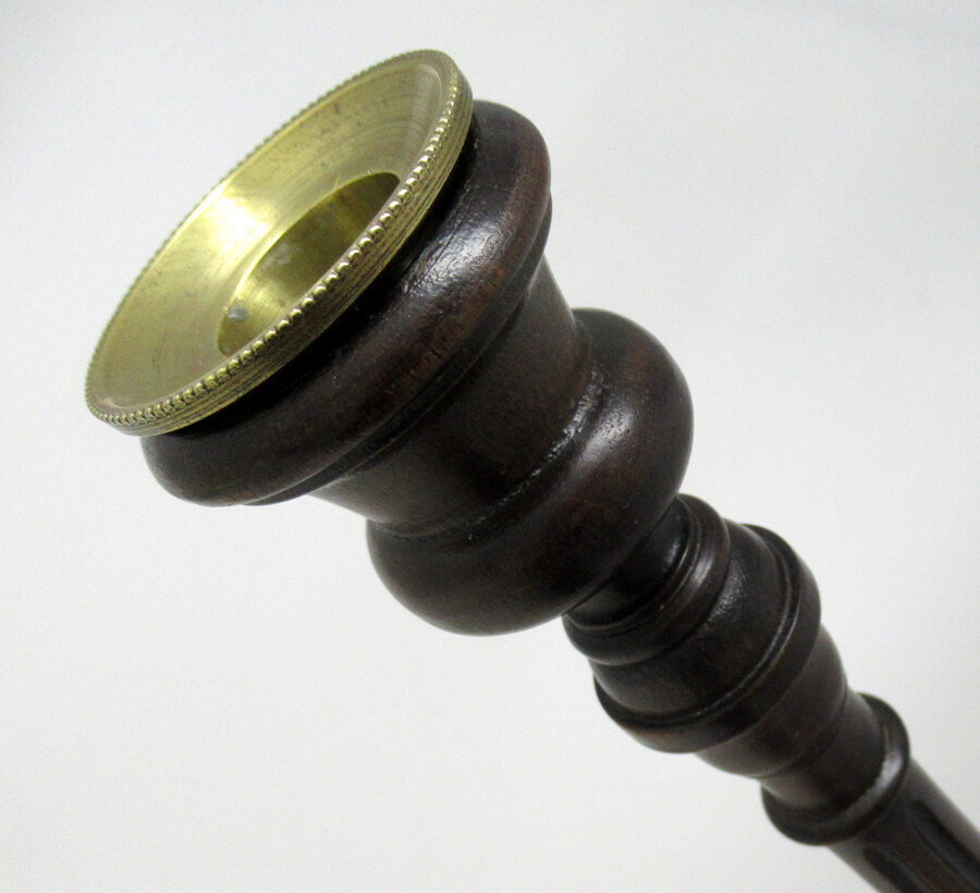 Antique Antique Pair Solid Mahogany Walnut Carved Treen Desk Candlesticks Candelabra 19th Century