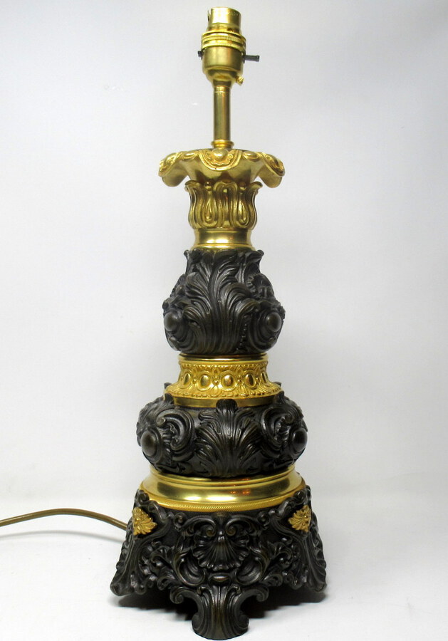 Antique Fine French Patinated Bronze and Ormolu Table Lamp Mid 19th Century