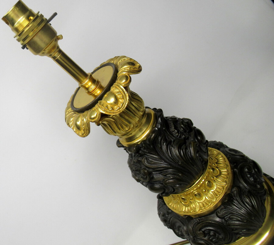 Antique Fine French Patinated Bronze and Ormolu Table Lamp Mid 19th Century