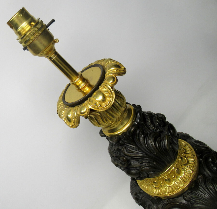 Antique Fine French Patinated Bronze and Ormolu Table Lamp Mid 19th Century