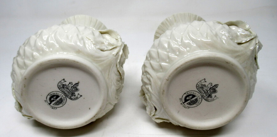 Antique Antique Pair Irish Belleek Thistle Vases Third Black Mark 1926-1946