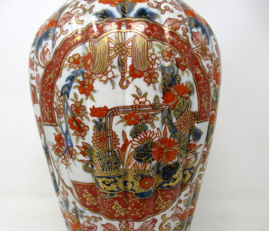 Antique Antique Pair Japanese Chinese Imari Porcelain Ormolu Table Lamps Blue Red Gilt 