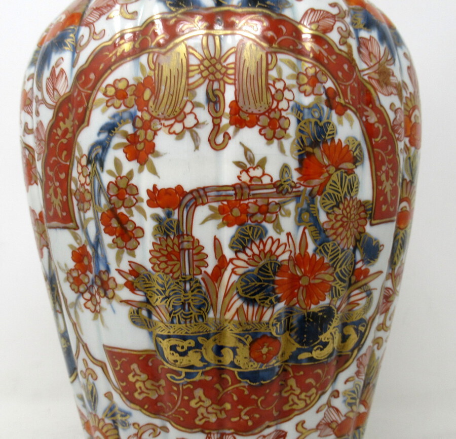 Antique Antique Pair Japanese Chinese Imari Porcelain Ormolu Table Lamps Blue Red Gilt 