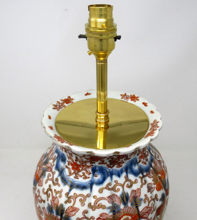 Antique Antique Pair Japanese Chinese Imari Porcelain Ormolu Table Lamps Blue Red Gilt 