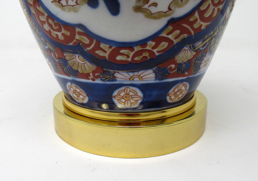 Antique Antique Pair Japanese Chinese Imari Porcelain Ormolu Table Lamps Blue Red Gilt