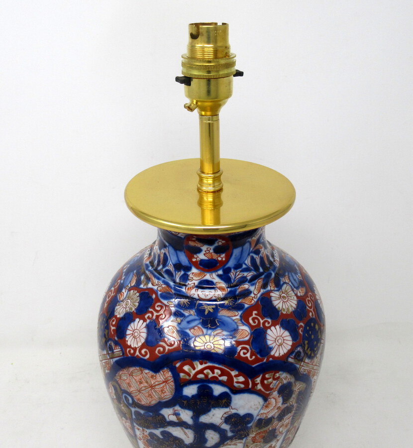 Antique Antique Pair Japanese Chinese Imari Porcelain Ormolu Table Lamps Blue Red Gilt