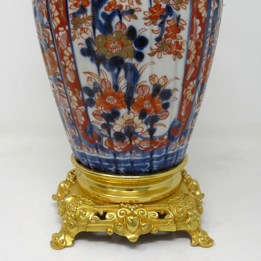 Antique Antique Pair Japanese Chinese Imari Porcelain Ormolu Table Lamps Blue Red Gilt 