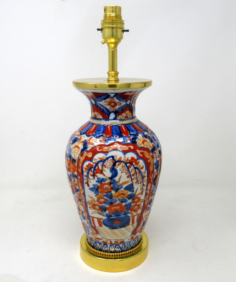 Antique Antique Vintage Japanese Chinese Imari Porcelain Ormolu Table Lamp Blue Red Gilt 