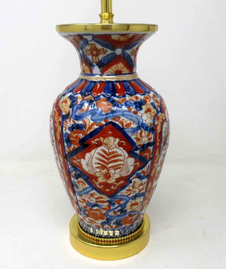 Antique Antique Vintage Japanese Chinese Imari Porcelain Ormolu Table Lamp Blue Red Gilt 