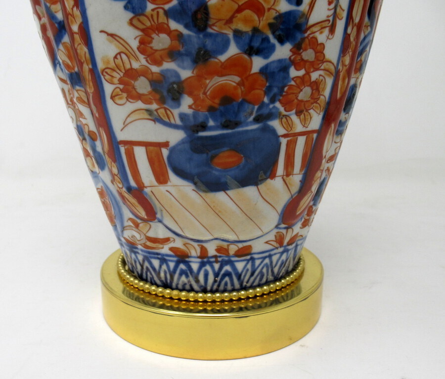 Antique Antique Vintage Japanese Chinese Imari Porcelain Ormolu Table Lamp Blue Red Gilt 