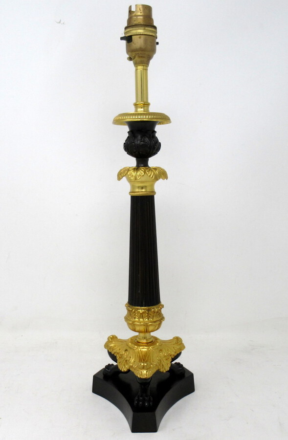 Antique Antique French Bronze and Ormolu Corinthian Column Candlestick Lamp 19th Century 