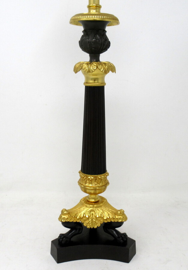 Antique Antique French Bronze and Ormolu Corinthian Column Candlestick Lamp 19th Century 