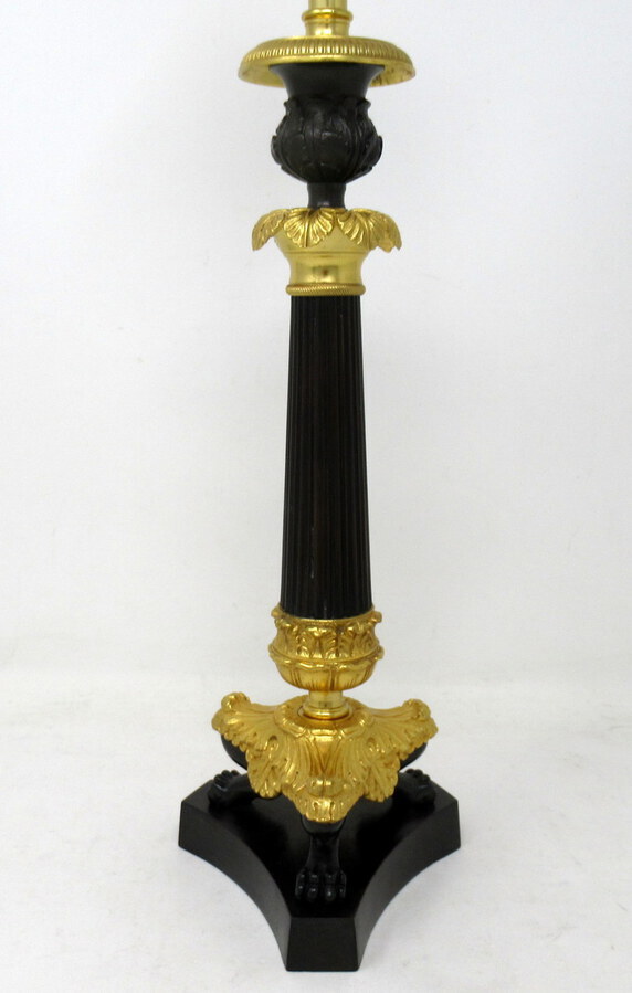 Antique Antique French Bronze and Ormolu Corinthian Column Candlestick Lamp 19th Century 