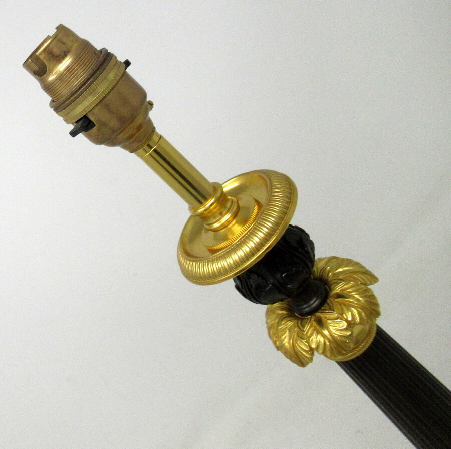 Antique Antique French Bronze and Ormolu Corinthian Column Candlestick Lamp 19th Century 