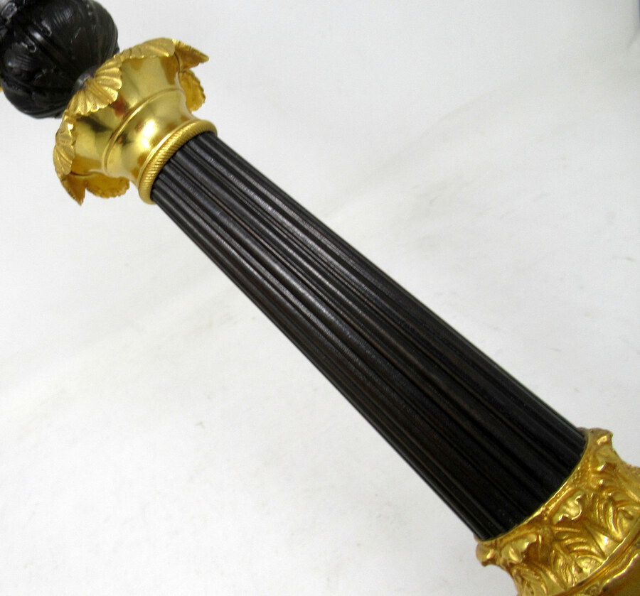 Antique Antique French Bronze and Ormolu Corinthian Column Candlestick Lamp 19th Century 