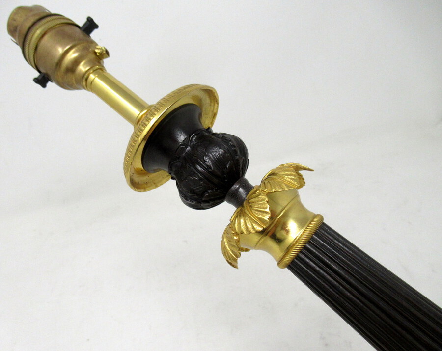 Antique Antique French Bronze and Ormolu Corinthian Column Candlestick Lamp 19th Century 