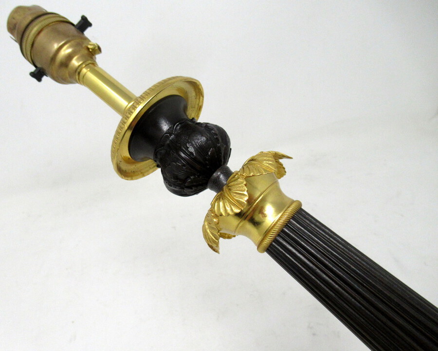 Antique Antique French Bronze and Ormolu Corinthian Column Candlestick Lamp 19th Century 