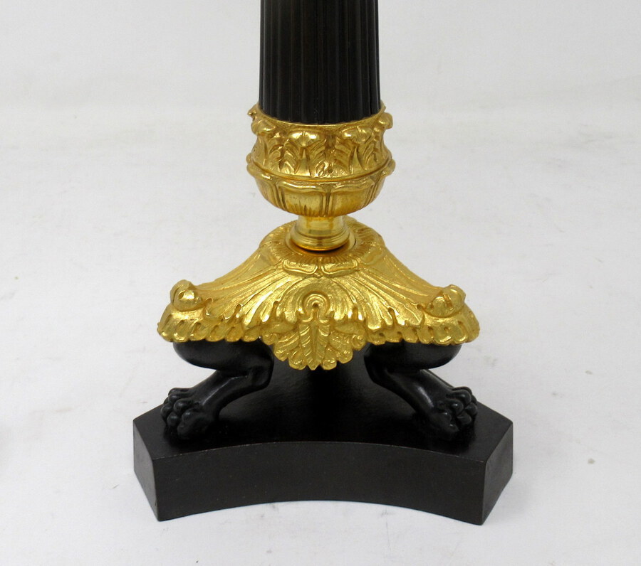 Antique Antique French Bronze and Ormolu Corinthian Column Candlestick Lamp 19th Century 