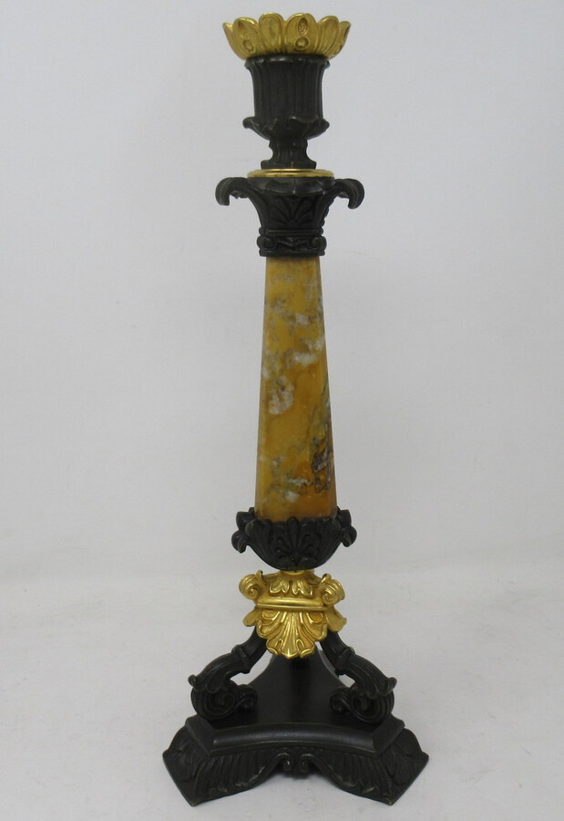 Antique Antique Pair of French Sienna Marble Grand Tour Bronze Candelabra Candlesticks