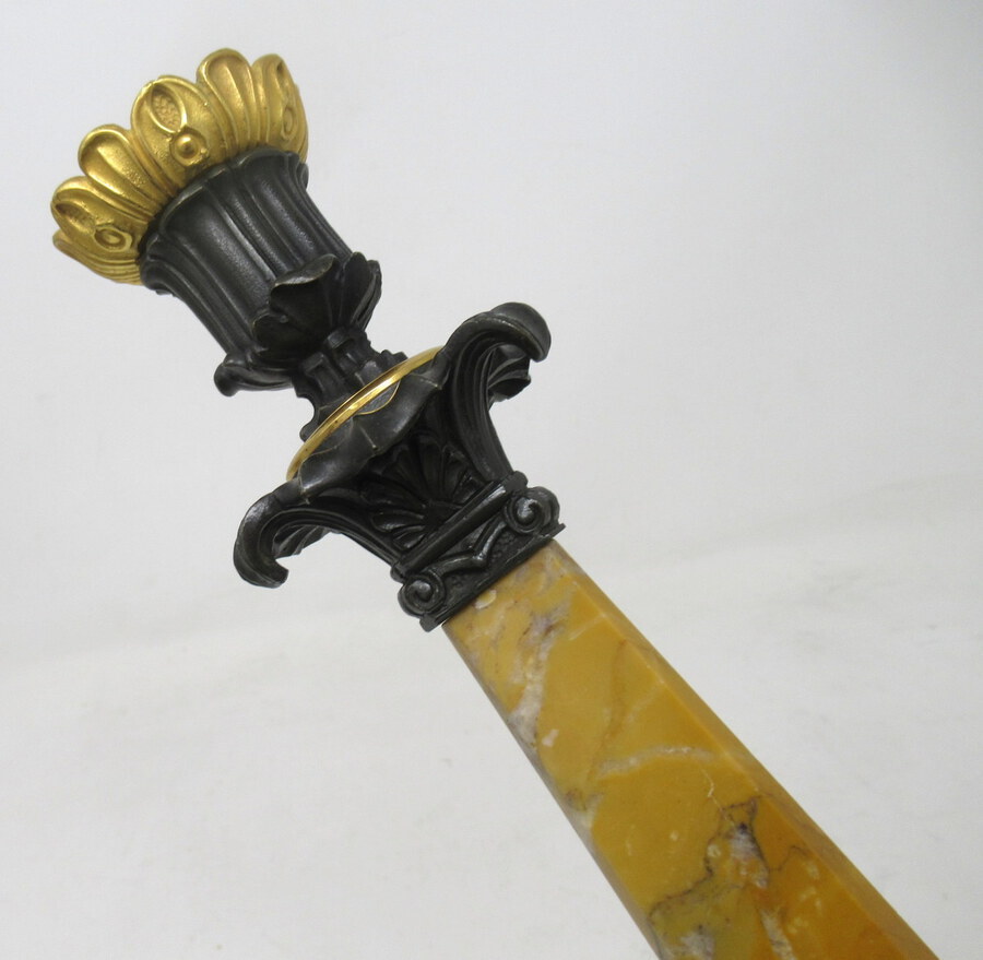 Antique Antique Pair of French Sienna Marble Grand Tour Bronze Candelabra Candlesticks