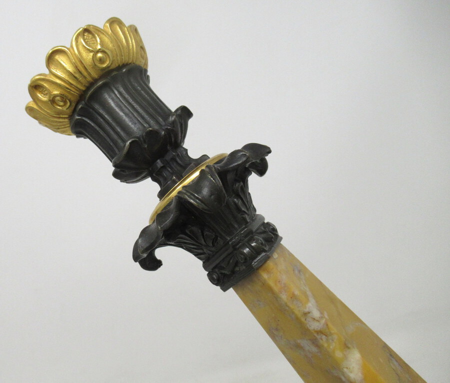 Antique Antique Pair of French Sienna Marble Grand Tour Bronze Candelabra Candlesticks