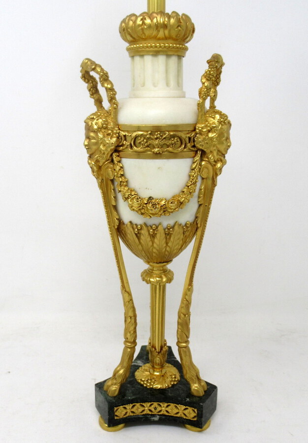 Antique Antique Pair French Regency Grand Tour Ormolu Gilt Bronze Cream Marble Urns Table Lamps 