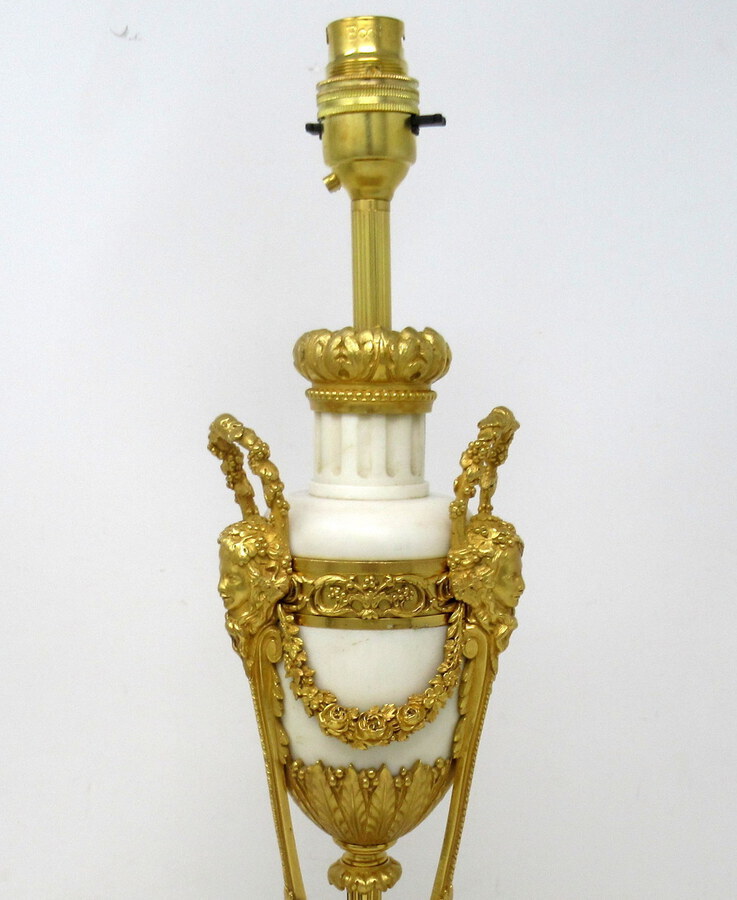 Antique Antique Pair French Regency Grand Tour Ormolu Gilt Bronze Cream Marble Urns Table Lamps 