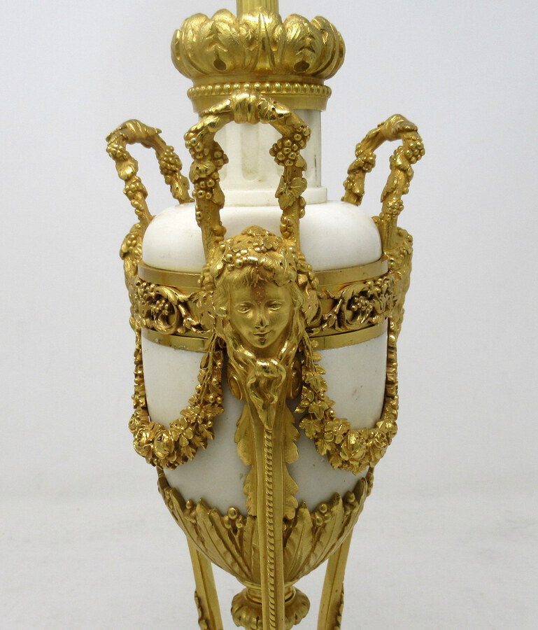 Antique Antique Pair French Regency Grand Tour Ormolu Gilt Bronze Cream Marble Urns Table Lamps 