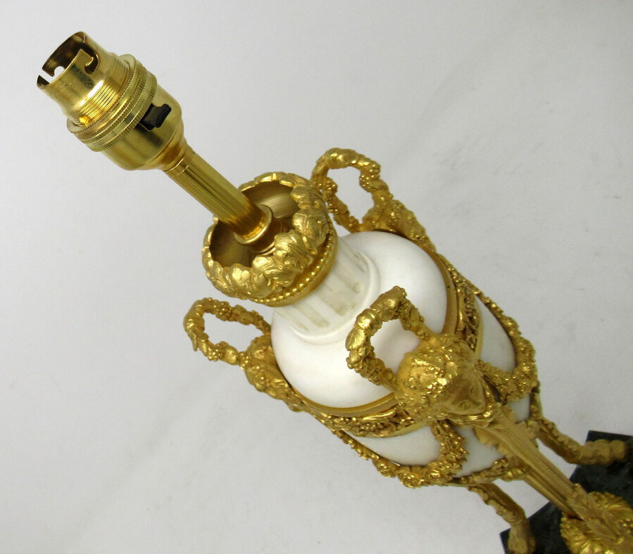 Antique Antique Pair French Regency Grand Tour Ormolu Gilt Bronze Cream Marble Urns Table Lamps 